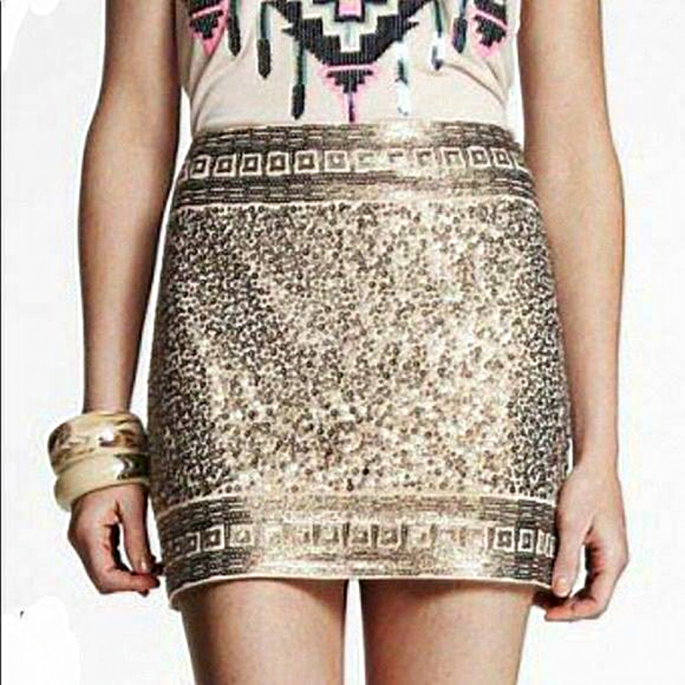 Express Gold Sequin Mini Skirt